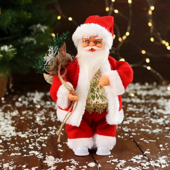 Дед Мороз "В узорчатом жилете, с подарками" двигается, с подсветкой, 24 см, красный от компании Интернет-гипермаркет «MOLL» - фото 1