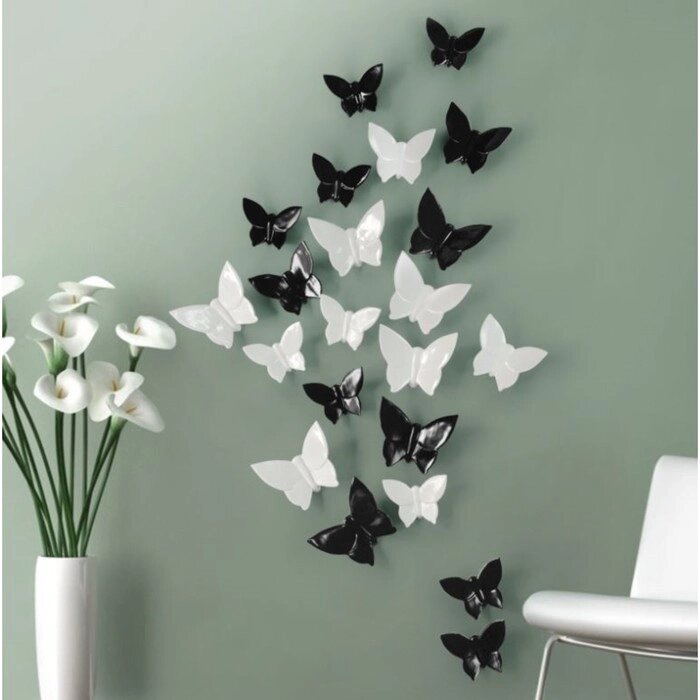 Декор настенный "Бабочки" 11 см x 13 см, черный ,( набор 5 шт) от компании Интернет-гипермаркет «MOLL» - фото 1