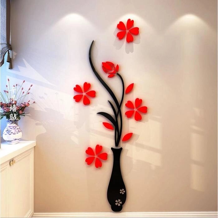Декор настенный "Ваза с цветами" 150х58 см, красный от компании Интернет-гипермаркет «MOLL» - фото 1