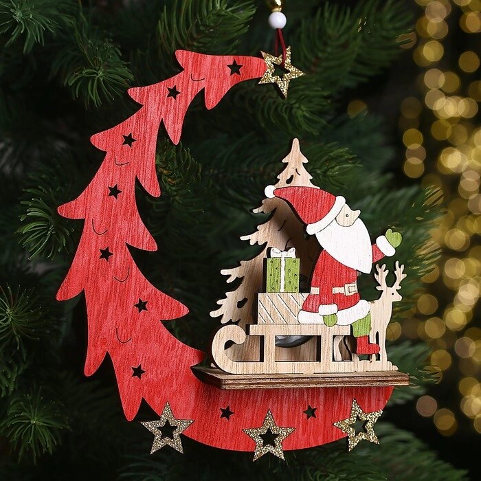 Декор с подсветкой "Дед мороз на санках" 15,5х4,5х18 см от компании Интернет-гипермаркет «MOLL» - фото 1