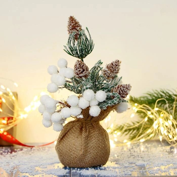 Декор "Зимнее очарование" белые ягоды, шишки в мешочке 22 см от компании Интернет-гипермаркет «MOLL» - фото 1