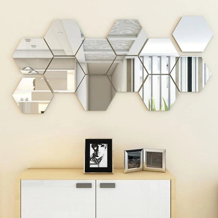 Декоративная плитка на стену "Соты", зеркальная, 12 шт, плитка 16х18 см, серебро от компании Интернет-гипермаркет «MOLL» - фото 1
