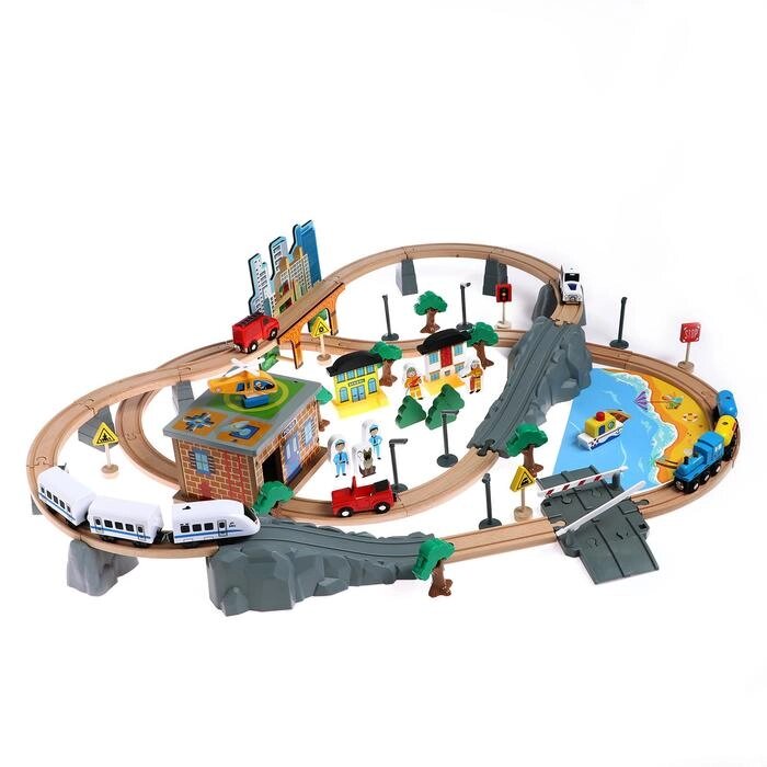Деревянная игрушка "Железная дорога" 95 деталей, 52,53312,5 см от компании Интернет-гипермаркет «MOLL» - фото 1