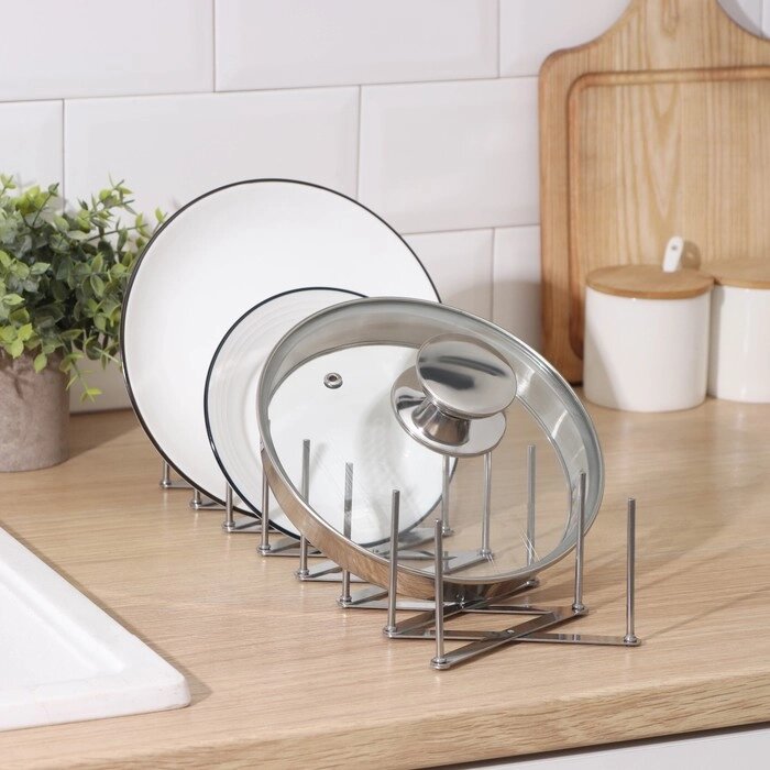 Держатель кухонный для крышек, сковород, тарелок, нержавеющая сталь, цвет серый от компании Интернет-гипермаркет «MOLL» - фото 1