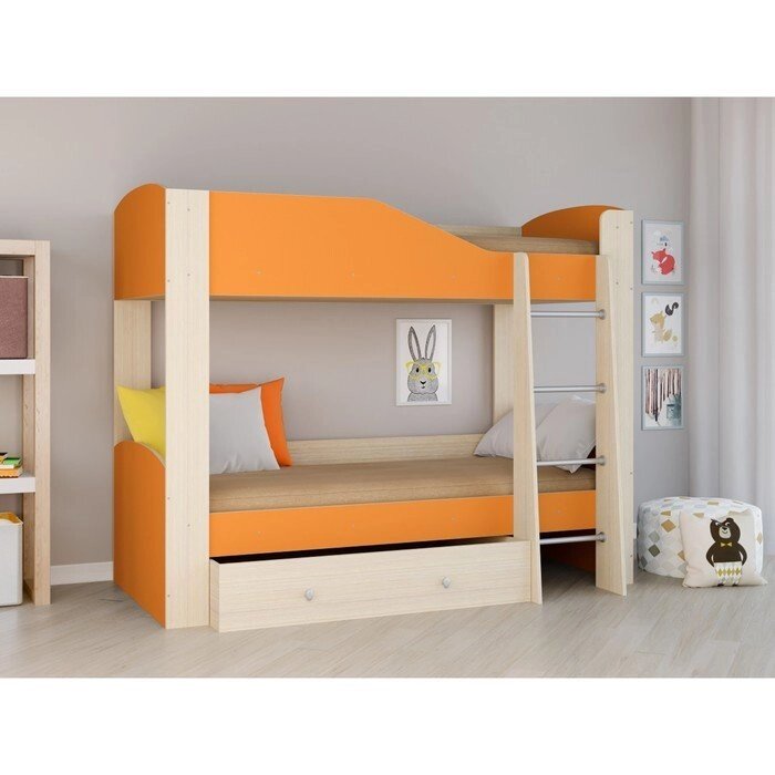 Детская двухъярусная кровать "Астра 2", цвет дуб молочный/оранжевый от компании Интернет-гипермаркет «MOLL» - фото 1