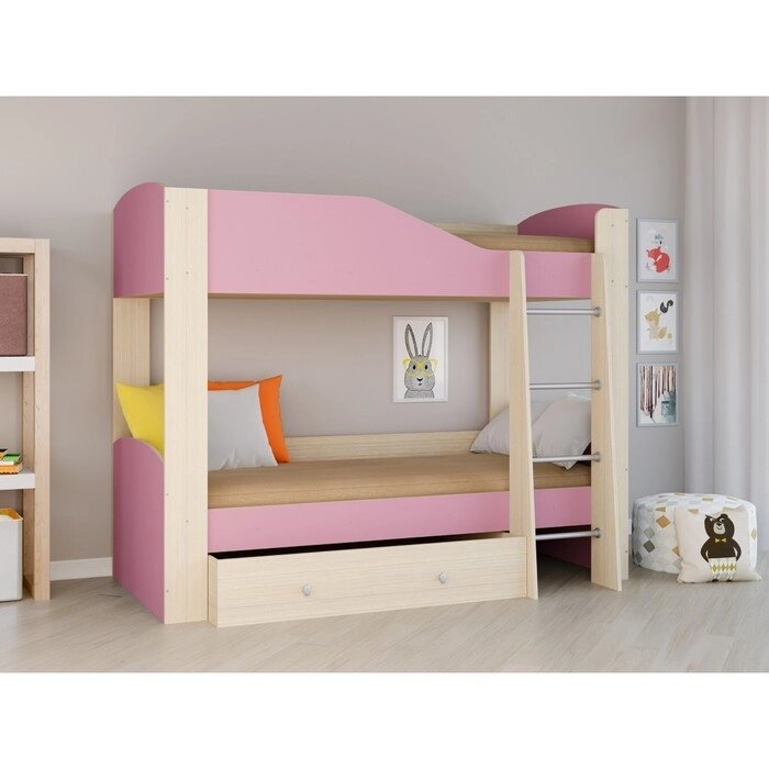 Детская двухъярусная кровать "Астра 2", цвет дуб молочный/розовый от компании Интернет-гипермаркет «MOLL» - фото 1