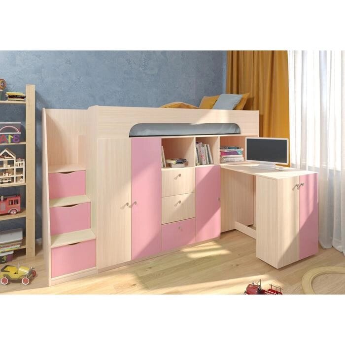 Детская кровать-чердак "Астра 11", цвет дуб молочный / розовый от компании Интернет-гипермаркет «MOLL» - фото 1
