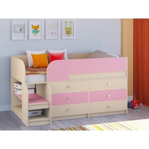 Детская кровать-чердак "Астра 9 V3", цвет дуб молочный/розовый