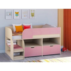 Детская кровать-чердак "Астра 9 V6", цвет дуб молочный/розовый
