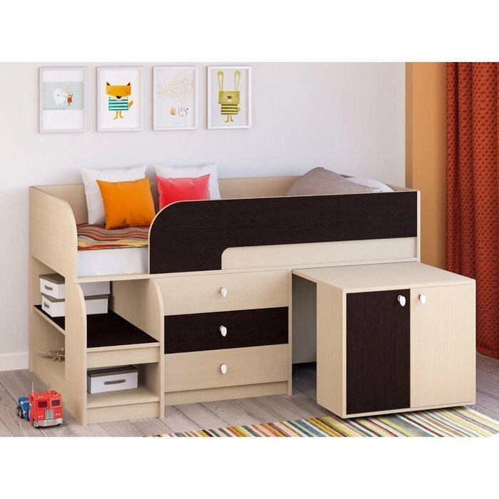 Детская кровать-чердак "Астра 9 V7", выдвижной стол, цвет дуб молочный/венге от компании Интернет-гипермаркет «MOLL» - фото 1