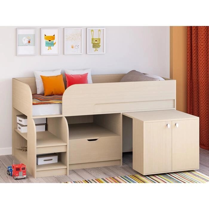 Детская кровать-чердак "Астра 9 V9", выдвижной стол, цвет дуб молочный/дуб молочный от компании Интернет-гипермаркет «MOLL» - фото 1