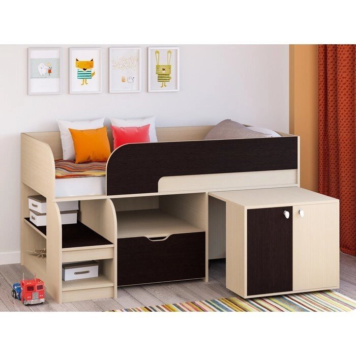 Детская кровать-чердак "Астра 9 V9", выдвижной стол, цвет дуб молочный/венге от компании Интернет-гипермаркет «MOLL» - фото 1