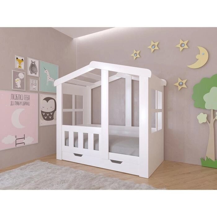Детская кровать-чердак "Астра домик", с ящиком, цвет белый / цвет белый от компании Интернет-гипермаркет «MOLL» - фото 1