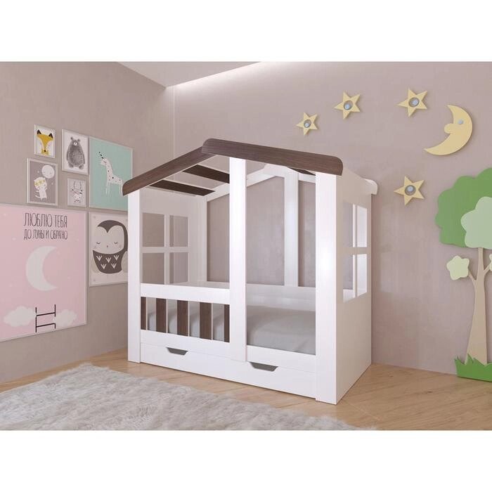 Детская кровать-чердак "Астра домик", с ящиком, цвет белый / дуб шамони от компании Интернет-гипермаркет «MOLL» - фото 1