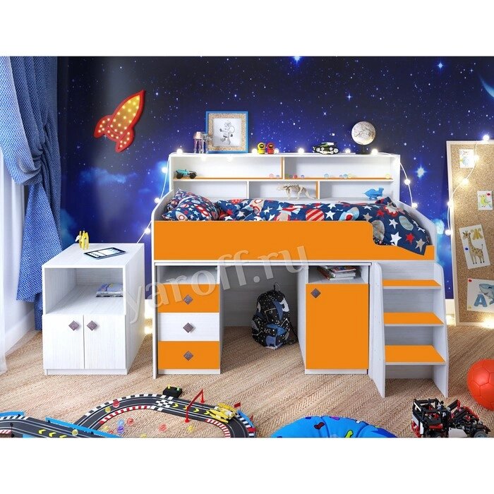 Детская кровать-чердак Малыш- 5 винтерберг/оранжевый от компании Интернет-гипермаркет «MOLL» - фото 1