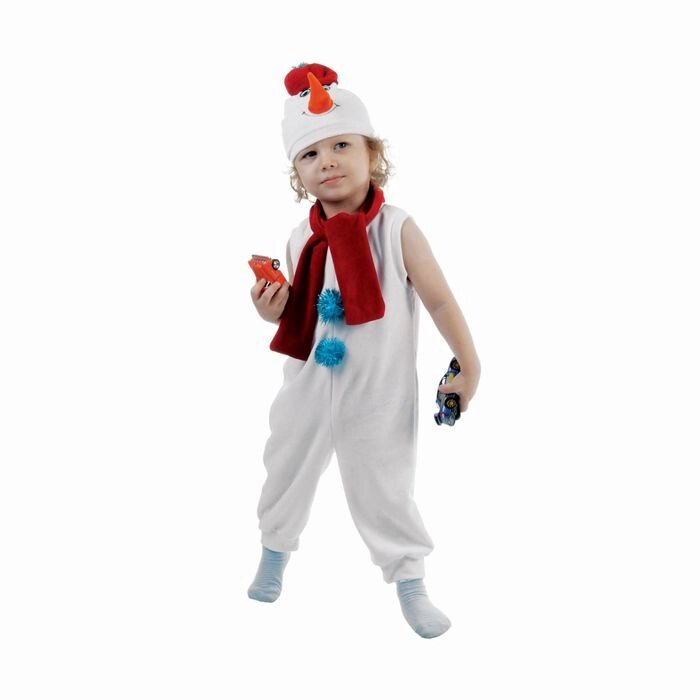 Детский карнавальный костюм "Белый снеговик", велюр, комбинезон, шарф, шапка, рост 98 см от компании Интернет-гипермаркет «MOLL» - фото 1
