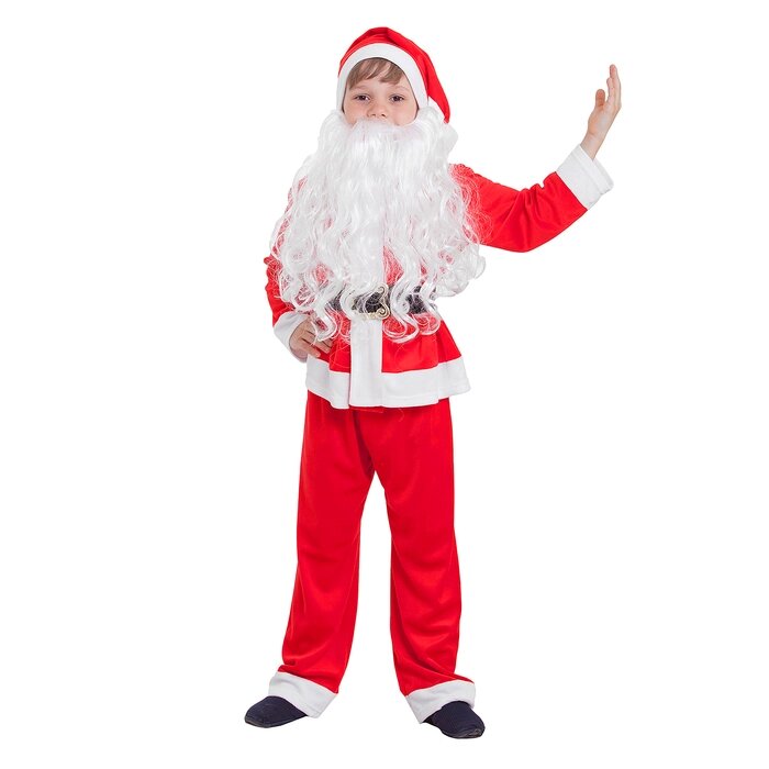 Детский карнавальный костюм "Санта-Клаус", колпак, куртка, штаны, борода, р-р 30, рост 110-116 см от компании Интернет-гипермаркет «MOLL» - фото 1