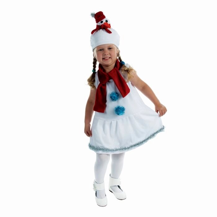 Детский карнавальный костюм "Снеговик с красным шарфом", велюр, рост 68-98 см, цвет белый от компании Интернет-гипермаркет «MOLL» - фото 1