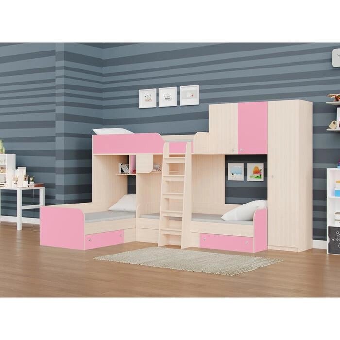 Детский комплекс "Трио/2", цвет дуб молочный / розовый от компании Интернет-гипермаркет «MOLL» - фото 1