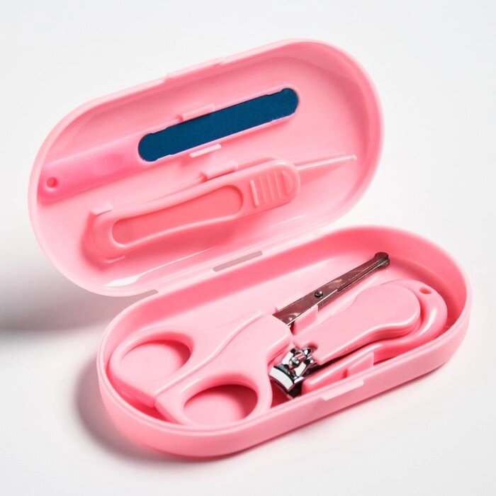 Детский маникюрный набор (ножницы, книпсер, пилка, пинцет), цвет розовый от компании Интернет-гипермаркет «MOLL» - фото 1