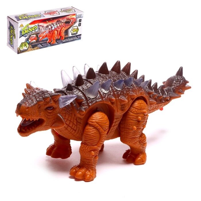 Динозавр "Анкилозавр" работает от батареек, свет и звук, цвет коричневый от компании Интернет-гипермаркет «MOLL» - фото 1