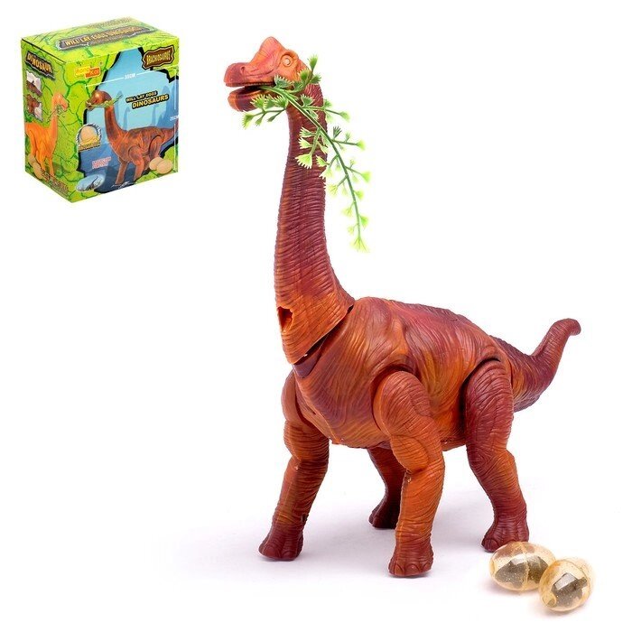 Динозавр "Брахиозавр травоядный", работает от батареек, откладывает яйца, с проектором, цвет МИКС от компании Интернет-гипермаркет «MOLL» - фото 1