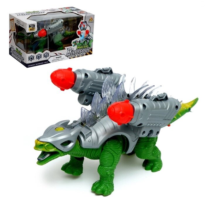 Динозавр "Дино-воин", работает от бат, стреляет ракетами, свет и звук эффекты, цвет МИКС от компании Интернет-гипермаркет «MOLL» - фото 1