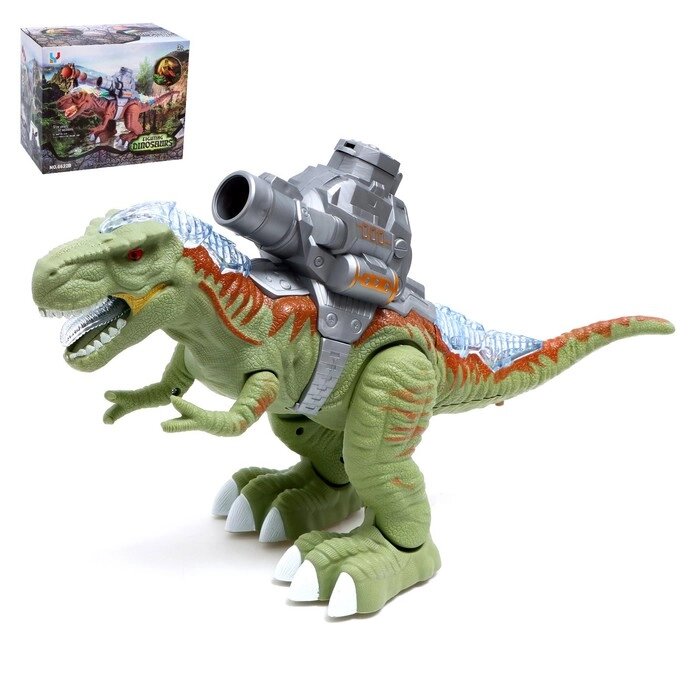 Динозавр "Рекс", стреляет шарами, работает от батареек, свет и звук, цвет зелёный от компании Интернет-гипермаркет «MOLL» - фото 1