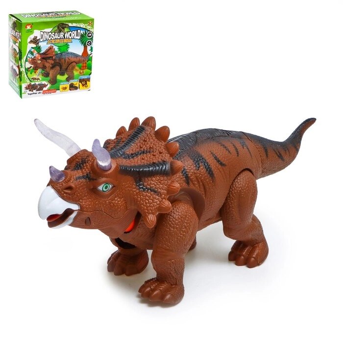 Динозавр "Трицератопс", откладывает яйца, проектор, свет и звук, цвет коричневый от компании Интернет-гипермаркет «MOLL» - фото 1