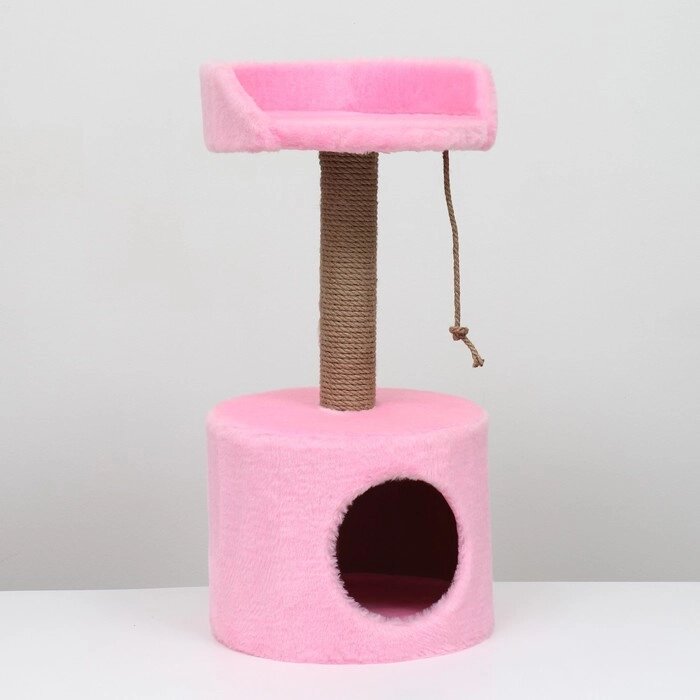 Дом-когтеточка с лежаком круглый, джут, 35 х 35 х 70 см,  розовый от компании Интернет-гипермаркет «MOLL» - фото 1