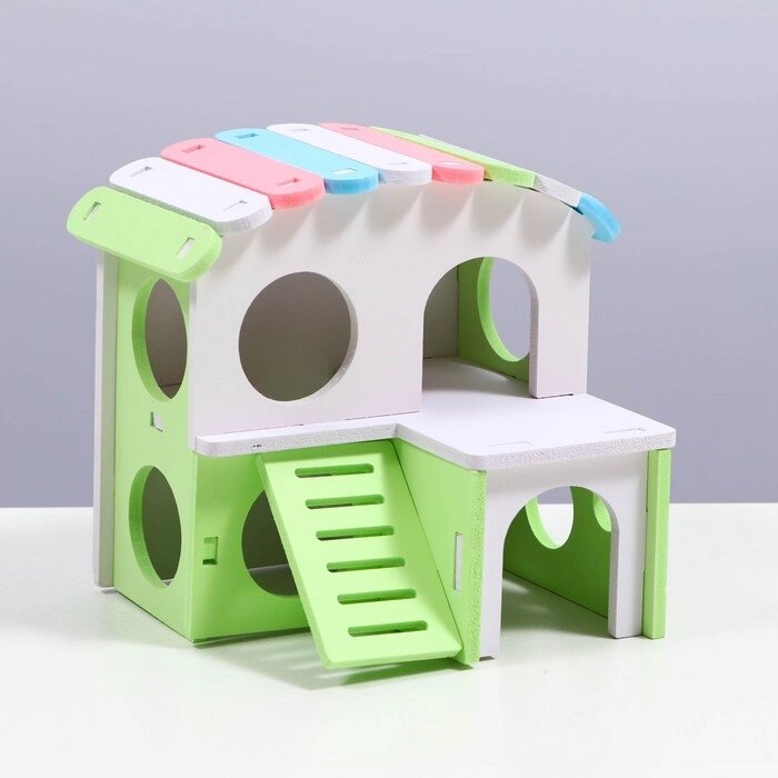 Домик для грызунов двухэтажный с лесенкой, 15,5 см, зелёный от компании Интернет-гипермаркет «MOLL» - фото 1