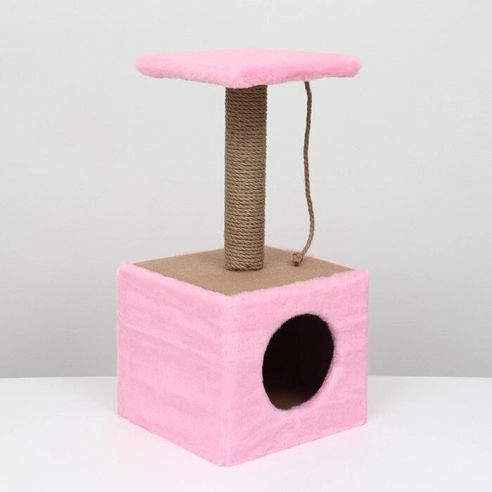 Домик для животных с полкой, джут, 32 х 32 х 64, розовый от компании Интернет-гипермаркет «MOLL» - фото 1