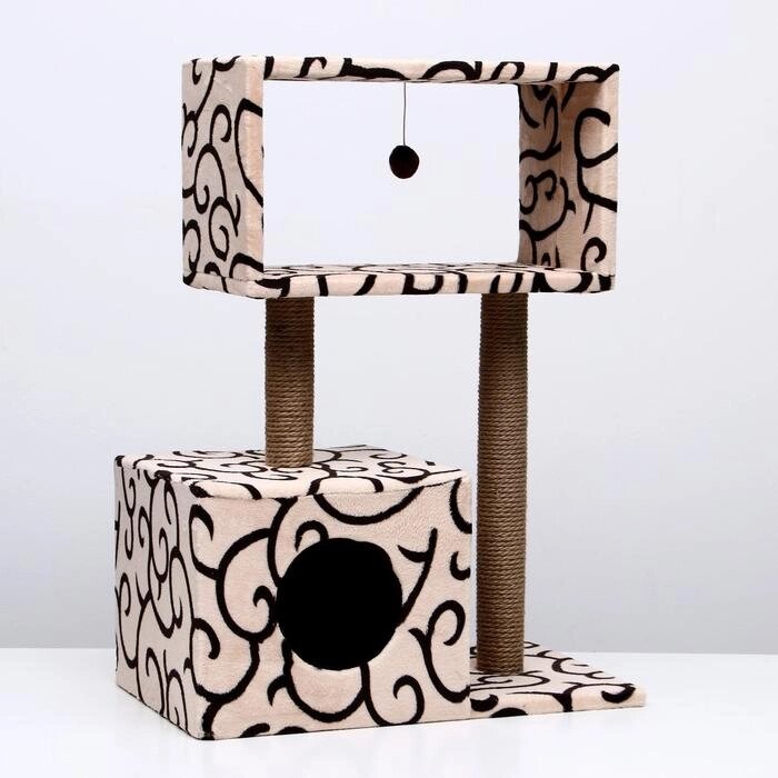 Домик-когтеточка "Куб" с мезонином и игрушкой, 60 х 35 х 85 см  микс цветов от компании Интернет-гипермаркет «MOLL» - фото 1