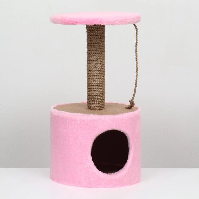Домик с когтеточкой круглый, джут, 35 х 35 х 64 см, розовый от компании Интернет-гипермаркет «MOLL» - фото 1