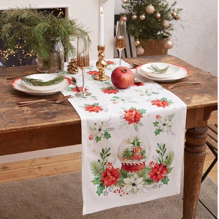 Дорожка на стол "Christmas red flowers" 40*147 см, 100% хл, саржа 190гр/м2 от компании Интернет-гипермаркет «MOLL» - фото 1