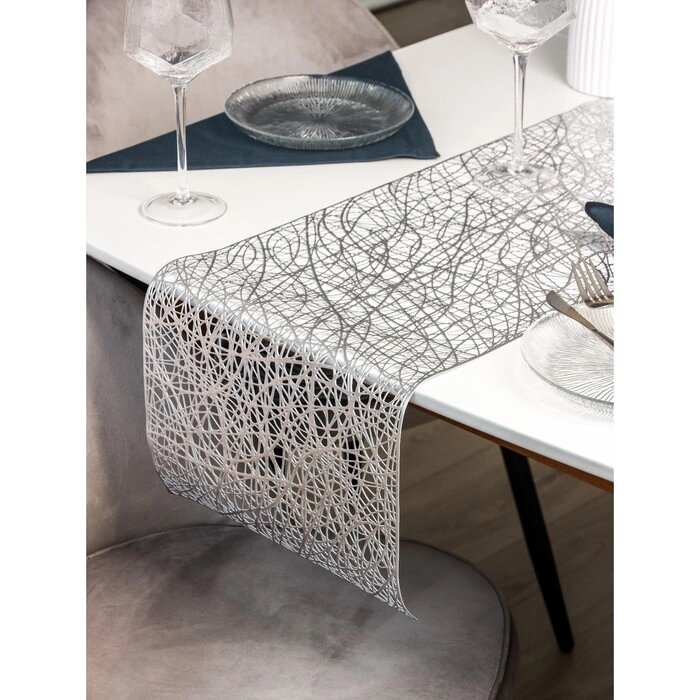 Дорожка на стол Доляна "Паутинка", 30150 см, цвет серебро от компании Интернет-гипермаркет «MOLL» - фото 1