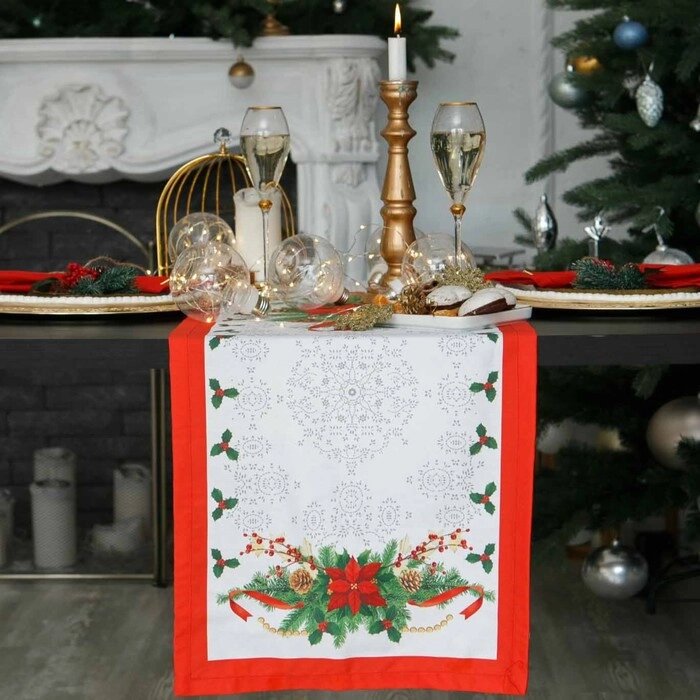 Дорожка на стол "Этель" Рождественский бал 40х147 см, 100% хл, саржа 190 гр/м2 от компании Интернет-гипермаркет «MOLL» - фото 1