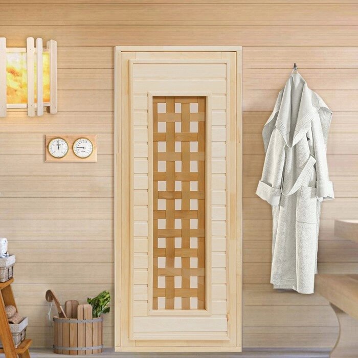 Дверь для бани и сауны стеклянная "Плетёнка", размер коробки 170х70 см, 4 мм от компании Интернет-гипермаркет «MOLL» - фото 1