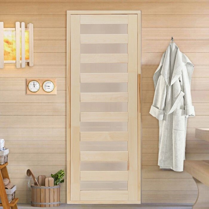 Дверь для бани и сауны стеклянная "Зебра", размер коробки 180х70 см, 4 мм от компании Интернет-гипермаркет «MOLL» - фото 1