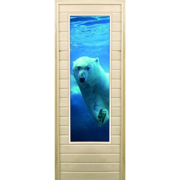 Дверь для бани со стеклом (43*129), "Белый медведь", 17070см, коробка из осины от компании Интернет-гипермаркет «MOLL» - фото 1