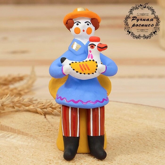 Дымковская игрушка "Мужик сидячий с петухом", 11 см, микс от компании Интернет-гипермаркет «MOLL» - фото 1