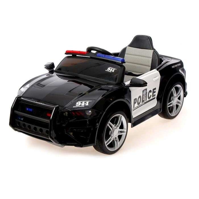 Электромобиль POLICE, EVA колеса, кожаное сиденье, цвет чёрный глянец от компании Интернет-гипермаркет «MOLL» - фото 1