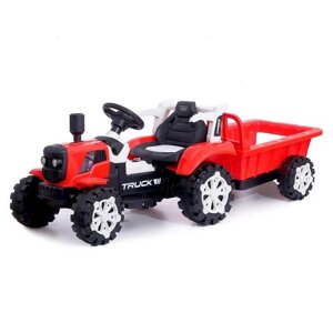 Электромобиль "Трактор", с прицепом, 2 мотора, цвет красный