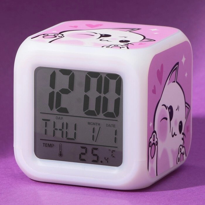Электронные часы-будильник "Котик", с подсветкой от компании Интернет-гипермаркет «MOLL» - фото 1