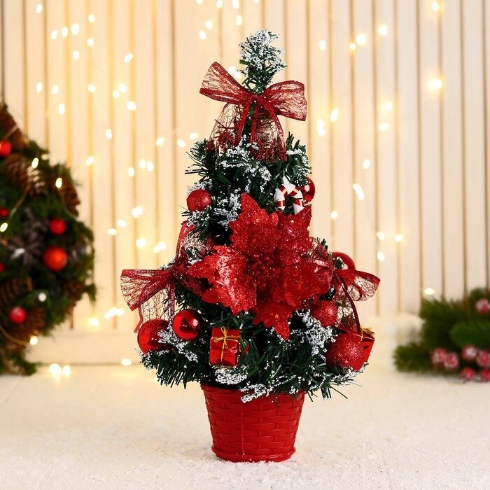Ёлка декор "Праздничная" цветок леденец снег, 16х38 см, красный от компании Интернет-гипермаркет «MOLL» - фото 1