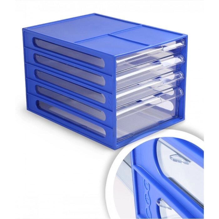 Файл-кабинет 4-секционный "СТАММ", синий корпус, прозрачные лотки от компании Интернет-гипермаркет «MOLL» - фото 1