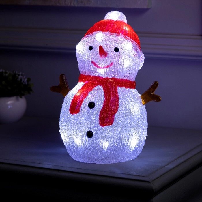 Фигура акрил. "Снеговик в шапке" 21x17x25 см, 30 LED, AAx2 (не в компл.), БЕЛЫЙ от компании Интернет-гипермаркет «MOLL» - фото 1