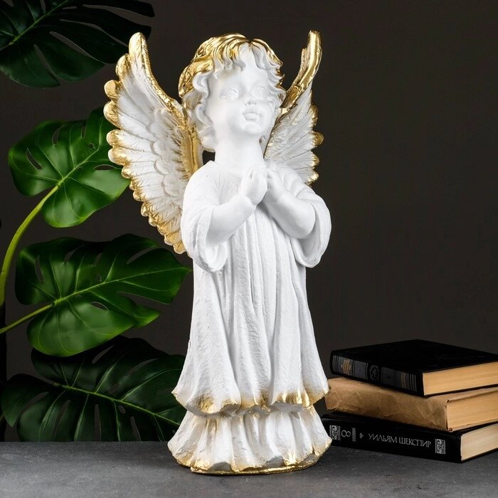 Фигура "Ангел молящийся большой" белое золото 53х30х20см от компании Интернет-гипермаркет «MOLL» - фото 1