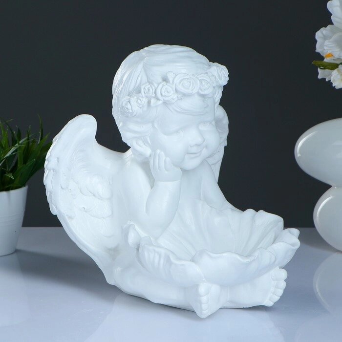 Фигура "Ангел с кувшинкой" 23х23х27см белый от компании Интернет-гипермаркет «MOLL» - фото 1