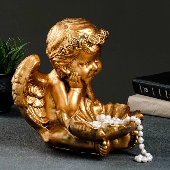 Фигура "Ангел с кувшинкой" 23х23х27см бронза от компании Интернет-гипермаркет «MOLL» - фото 1